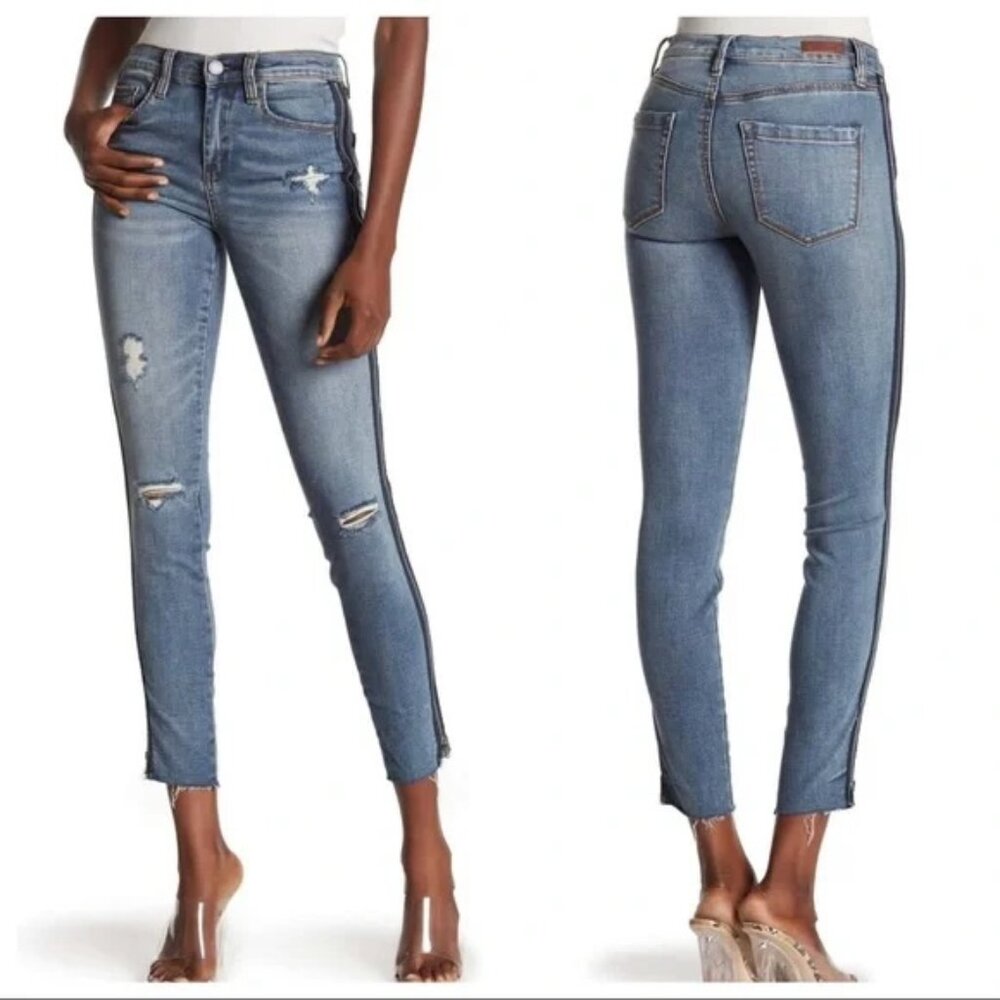 Blank NYC The Bond Zipper Tuxedo Stripe Skinny Jeans